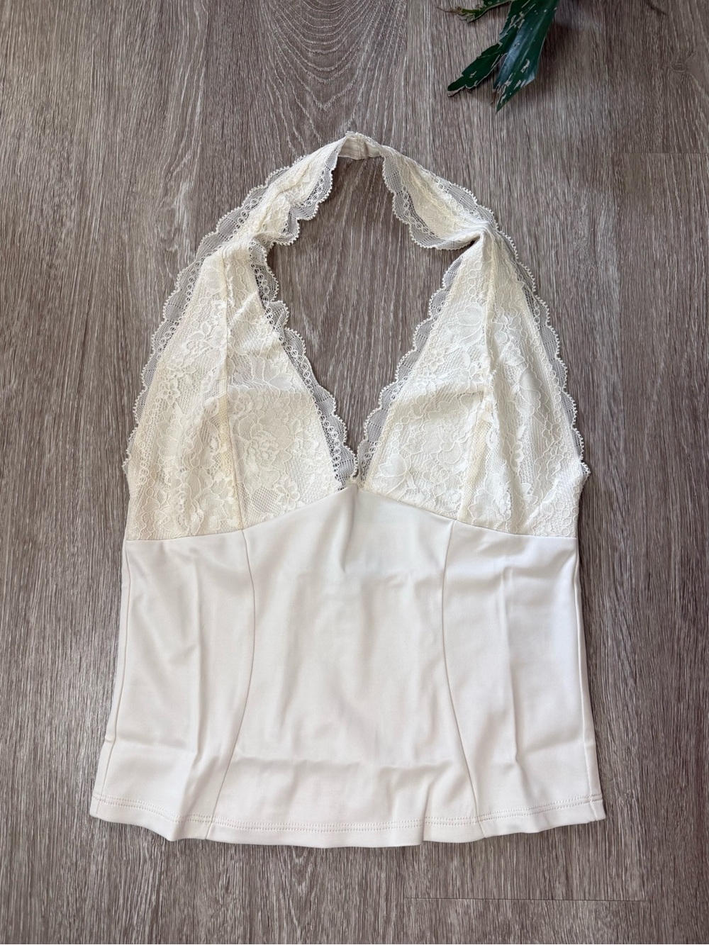UO Luna Lace Mix Halter Top Ivory Size Small